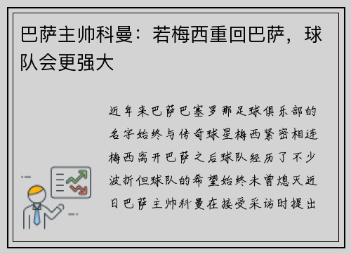 巴萨主帅科曼：若梅西重回巴萨，球队会更强大