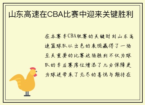山东高速在CBA比赛中迎来关键胜利